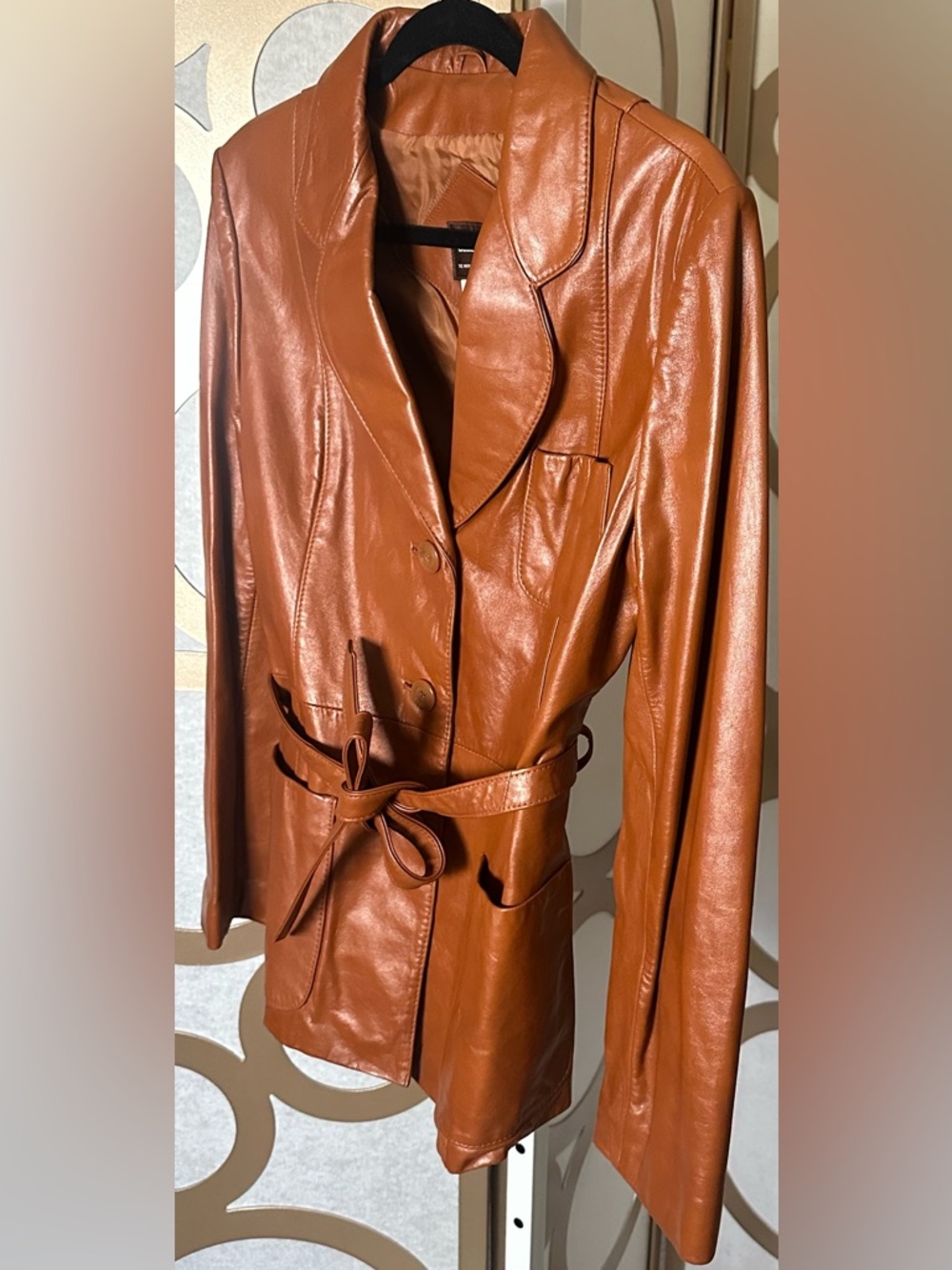 Vintage Sheplers Leather Blazer Belted Cognac Western Jacket 14 - Picture 2 of 11